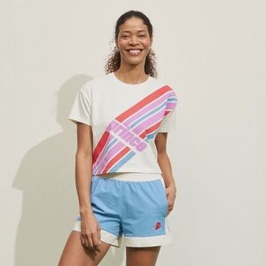 Prince Pickleball Women's Short Sleeve Crop Striped Graphic Top Cream Large